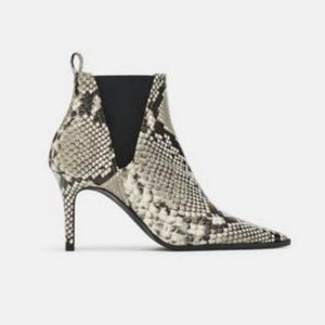 NEW 100% Authentic ZARA Leather Snake Pointy Toe High Heel Booties 40 9